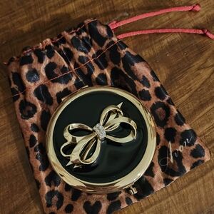 Avon Gold and Black Bow Compact with Leopard Pouch